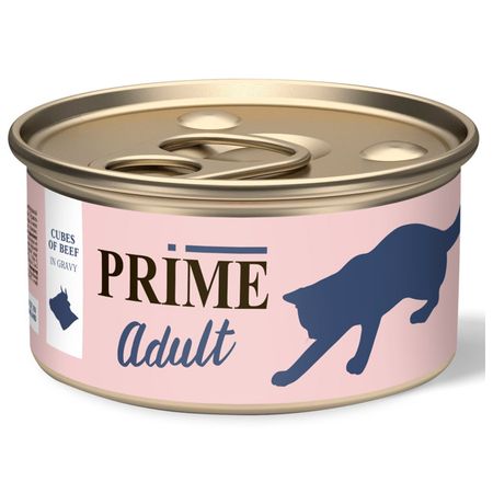 корм для кошек PRIME Adult говядина кусочки в соусе банка 75г