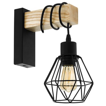 бра EGLO Тауншенд 5 1х60Вт E27 сталь дерево черный коричневый