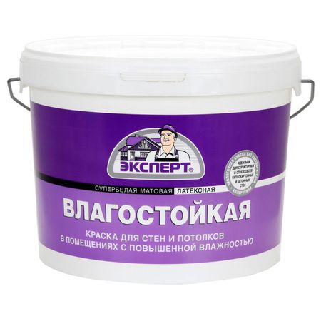 краска в/д ЭКСПЕРТ для стен и потолков влагостойкая 14кг супербелая, арт.9735 краска для стен и потолков эксперт белая 14кг арт 9011