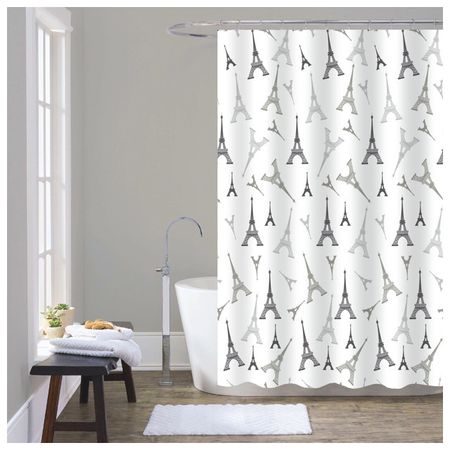 занавеска для ванной Эйфелева башня 180х200 полиэстер белая магниты на холодильник эйфелева башня
