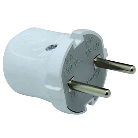 вилка FAR бытовая 10А 250В без заземления белый угловой патрон e27 алюминиевый белый 6а 250в usbo