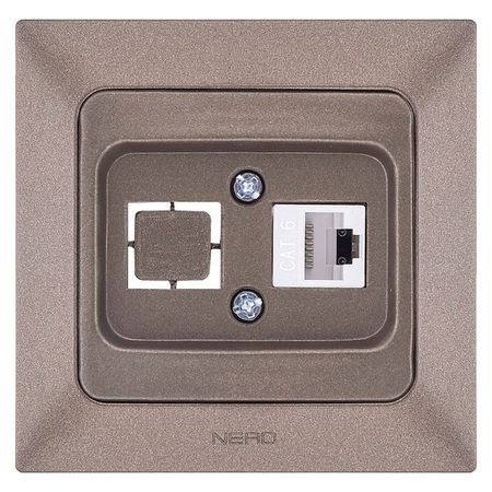 розетка компьютерная 2 пост NE-AD Aras гнездо с заглушкой металлик мокка