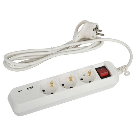 удлинитель с USB ЭРА 1,5м 3-местный с/з 3x0,75мм2 10А с выключателем белый удлинитель 3м 3 местный б з 2х0 75мм кв