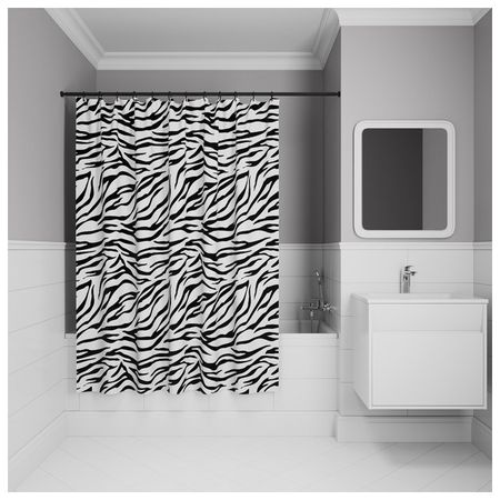 занавеска для ванной комнаты IDDIS Base 200х180см полиэстер черно-белая полоска шифоновая занавеска glsue белая