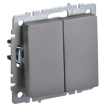 переключатель 2-клавишный IEK BRITE проходной 10А сталь переключатель 2 клавишный ovivo loft проходной крем