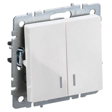 выключатель 2-клавишный IEK BRITE с индикацией 10А белый переключатель 2 клавишный iek brite проходной 10а белый