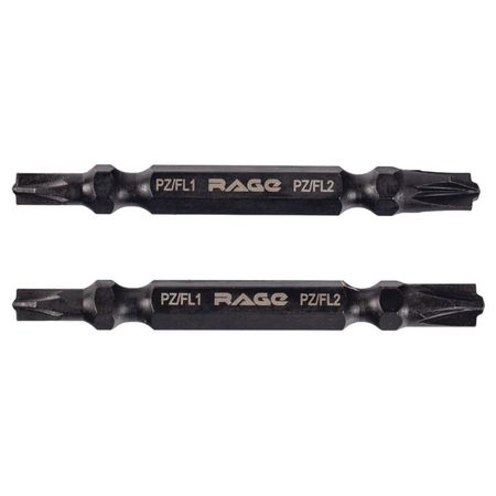 биты RAGE by VIRA S2 PZ/FL1 x PZ/FL2 65мм магнитные двухсторонние 2шт отверток vibratite 5 10 шт магнитные биты титановое покрытие ph2