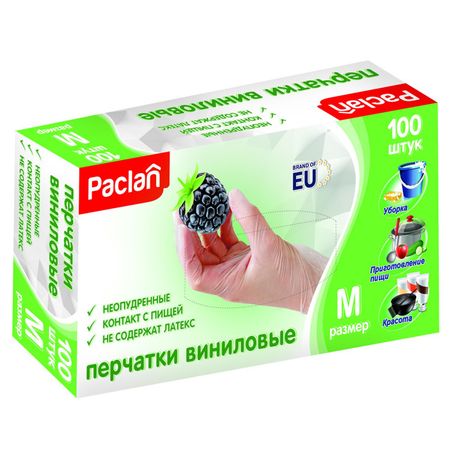 перчатки PACLAN виниловые M 100шт цвет в ассортименте перчатки хозяйственные lelea в ассортименте м