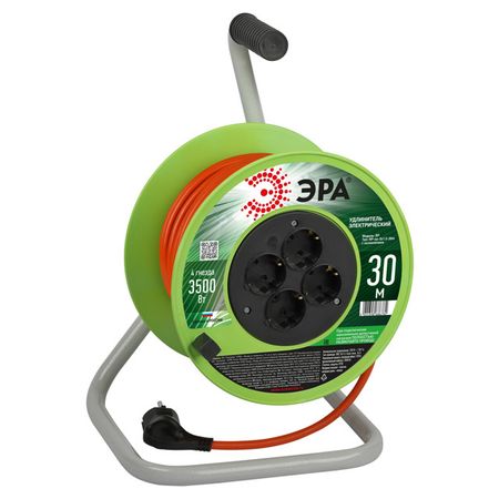 удлинитель на катушке ЭРА 4 гнезда ПВС с/з IP20 3х1,5мм 30м зеленый удлинитель на катушке navigator 4 гнезда пвс б з с выкл ip20 2х0 75мм 6a 30м