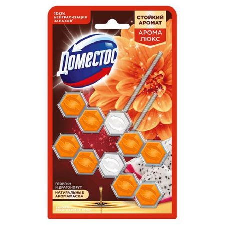 подвеска для унитаза ДОМЕСТОС Пауэр 5 Экзотический букет Георгин и Драгонфрут 2х50г