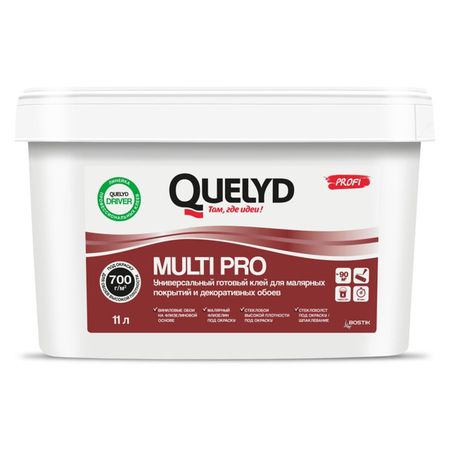 клей для обоев QUELYD MULTI PRO готовый универсальный 11л, арт.50125850 шпатель для обоев decor универсальный 4 в 1 280 мм арт 333 0280