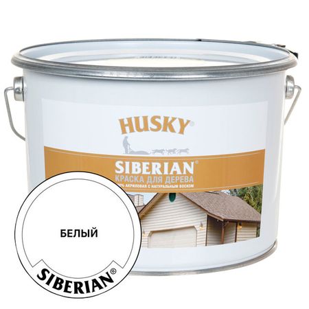 краска акриловая фасадная HUSKY SIBERIAN для дерева база А 9л белая, арт.28049 краска акриловая proremontt фасадная белая 3кг арт 0006590