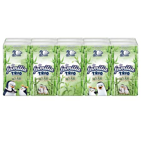 платки носовые FAMILIA Trio Natural 3-слойные 10шт 10уп.