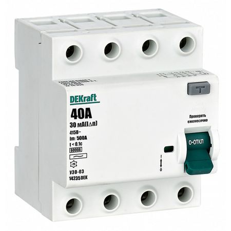 устройство защитного отключения DEKraft (ВДТ) 4P 40А 30мА тип АС С 6кА