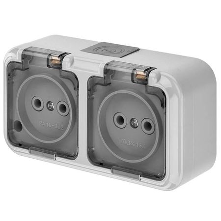 розетка 2 поста BYLECTRICA Пралеска Аква б/з IP54 16А 250В серый коробка монтажная bylectrica 2 поста 80х79х44мм ip67 серый