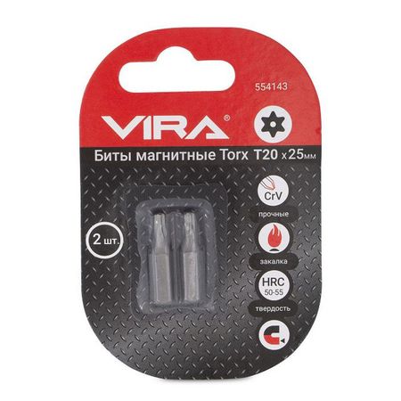 биты VIRA Torx T 20х25мм магнитные CR-V 2шт отверток vibratite 5 10 шт магнитные биты титановое покрытие ph2