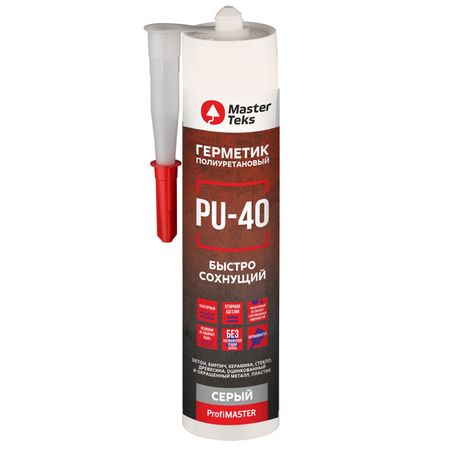 герметик полиуретановый MASTERTEKS ПУ-40 280мл серый, арт.9781802 клей герметик полиуретановый zolder pu 40 280мл серый арт 346229
