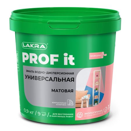 эмаль акриловая ЛАКРА Prof it универсальная матовая белая 0,9кг, арт.0008117 шпатлевка акриловая лакра по дереву белая 0 6кг арт 0008056