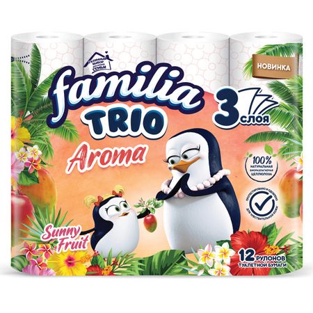 бумага туалетная FAMILIA Trio Sunny Fruit 12шт в уп. 3-слойные 140 листов парфюмированная блокнот kw trio сменные листы a4 a5 b5 60 листов
