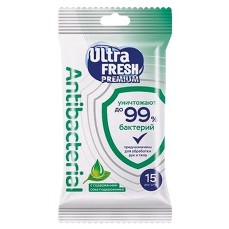 салфетки влажные ULTRAFRESH Premium Antibacterial 15шт