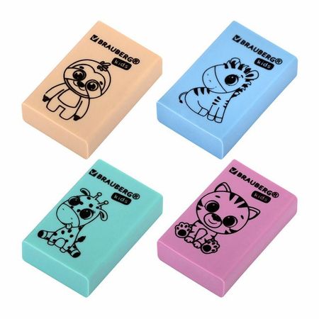 ластик BRAUBERG Kids Школьный 26х17х7мм прямоугольный пастельный в асс-те faber castell пластичный ластик