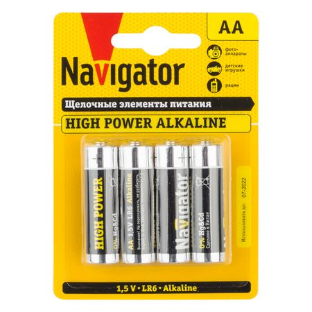 батарейка NAVIGATOR High Power АА щелочная 4шт батарейка navigator high power аа алкалиновая 12шт