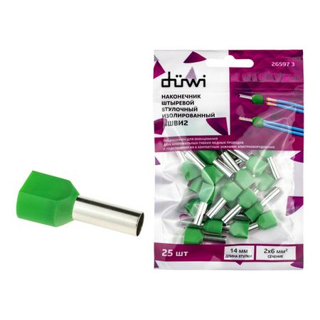 наконечник-гильза двойная с изолированным фланцем DUWI НШВИ2 2х6 кв. мм под опрессовку зеленые 25шт наконечник гильза двойная с изолированным фланцем duwi ншви2 2х1 кв мм под опрессовку красные 25шт