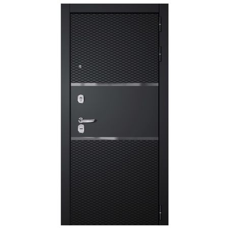 дверь входная Диамант чёрный муар зеркало белый 870мм правая