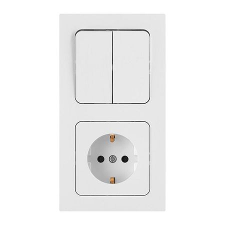 блок 2-клавишный выключатель и розетка BYLECTRICA Аструм с/з белый