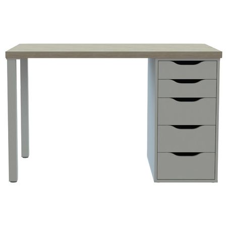 стол письменный Ингар 1/5Т 1200x750x550мм дуб беленый/белый ЛДСП/тамбурат комод ингар 5 360x710x530мм лдсп белый