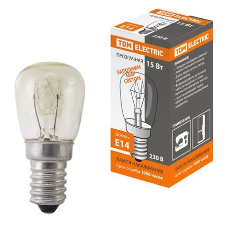 лампа накаливания TDM Е14 15Вт 230В для холодильников и швейных машин