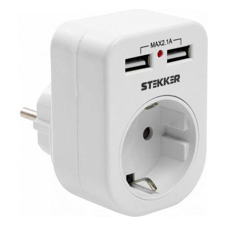 блок розеточный STEKKER розетка 2p + e16а, 2 usb разъема 5V 2,1А