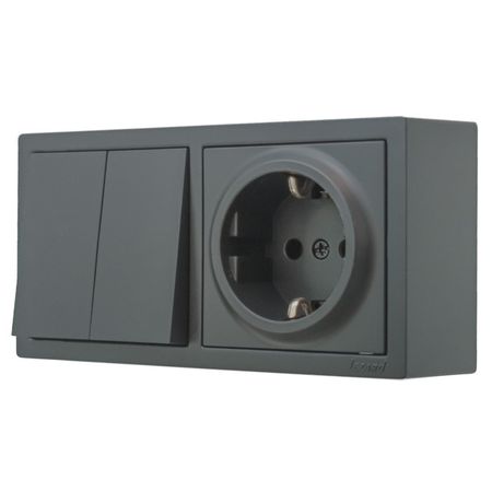 блок выключатель 2-клавишный и розетка с/з LEZARD Leto графит розетка 1 пост lezard leto пбт б з графит