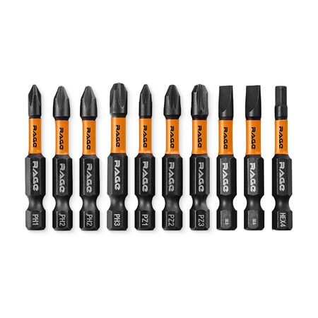 набор бит RAGE by VIRA PH1 PH2 PH3 PZ1 PZ2 PZ3 SL5 SL6 HEX4 50мм 10шт