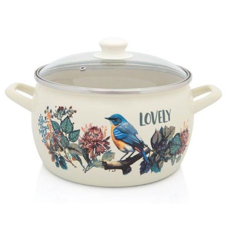 кастрюля METROT Певчая птичка 2,2л 16см эмал. сталь с крышкой ковш metrot одуванчик 1 6л 16см эмал   без крышки