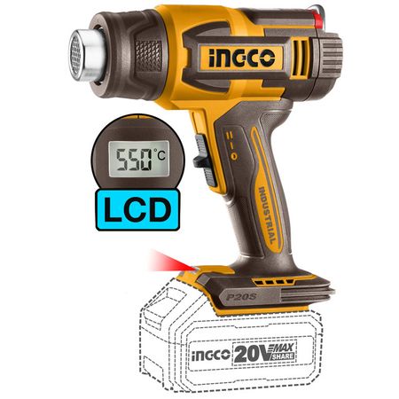 фен технический INGCO HGLI2003 аккумуляторный 20В без АКБ и ЗУ краскопульт аккумуляторный ingco csgli2003 20в 0 8л мин без акб и зу