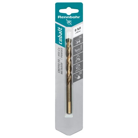 сверло по металлу RENNBOHR COBALT 9,0х125мм сверло по металлу rennbohr cobalt 3 5х70мм 2шт