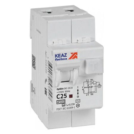 выключатель дифференциального тока КЭАЗ (АВДТ) 2P 25А 30мА тип АС С 4,5кА