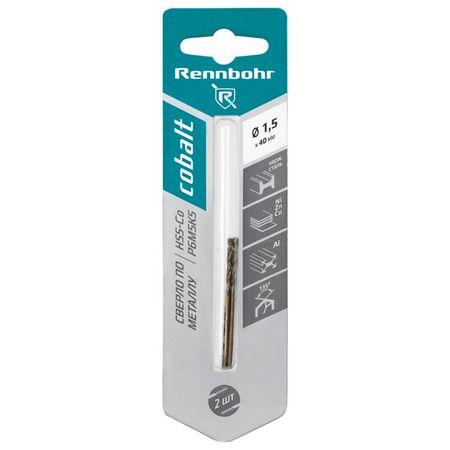 сверло по металлу RENNBOHR COBALT 1,5х40мм 2шт сверло по металлу trigger кобальт 1 5х40мм 2шт