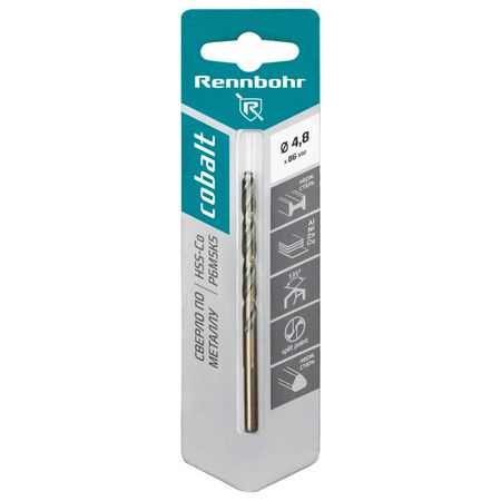 сверло по металлу RENNBOHR COBALT 4,8х86мм сверло по металлу rennbohr cobalt 3 5х70мм 2шт