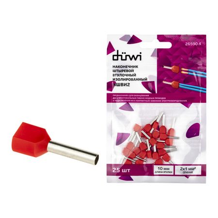 наконечник-гильза двойная с изолированным фланцем DUWI НШВИ2 2х1 кв. мм под опрессовку красные 25шт наконечник гильза двойная с изолированным фланцем duwi ншви2 2х1 кв мм под опрессовку красные 25шт
