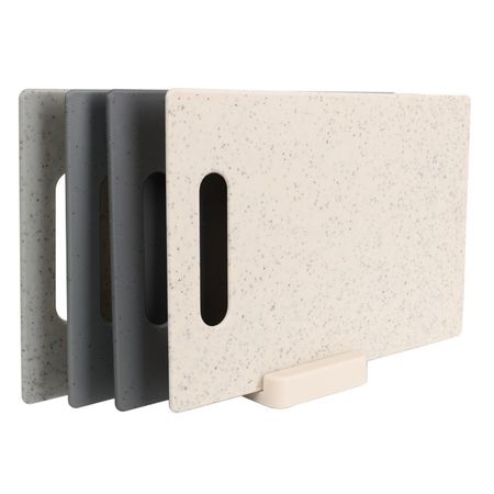 набор досок раздел. TODELIA 4шт 28х18,3см на подставке пластик ножей inhouse vokter 3 предмета на подставке нерж   пластик серый