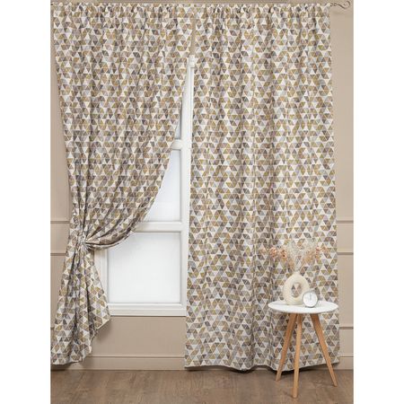штора портьерная на люверсах AMORE MIO димаут печать 200х260см бежевая, арт.99045