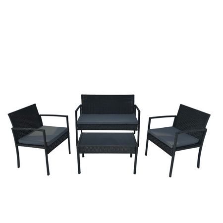 набор мебели искусственный ротанг 4 предмета черный сиденье для стула искусственный лен 44х39см серое арт сфил сер