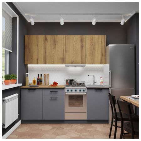 кухонный гарнитур ПРОМО 1800х600мм белый/дуб крафт золотой/графит ЛДСП тумба лофт 800х355х450мм дуб крафт   лдсп