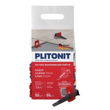 система для выравнивания плитки Зажим PLITONIT SVP-PROFI 1,4мм 50шт + клин 50шт система для выравнивания плитки зажим plitonit svp profi 0 7мм 50шт клин 50шт