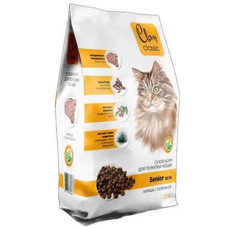 корм для кошек CLAN Classic Senior для пожилых курица и телятина сухой 1,25кг сухой корм для котят perfect fit от 2 до 12 месяцев с курицей 190 г