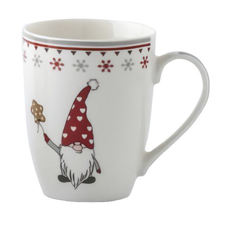 кружка TODELIA Новогодняя маленький гном 340мл костяной фарфор свеча гном с фонариком 8см