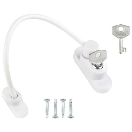 замок оконный с тросом РЫЖИЙ КОТ белый замок оконный   блокирующий   белый