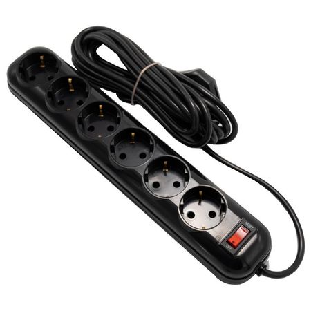 сетевой фильтр РЕАЛЬНАЯ ЭЛЕКТРИКА 6 гнезд 10А с/з с выключателем 5 м черный сетевой фильтр фотон 2м 5 гнезд 10а с выключателем с з